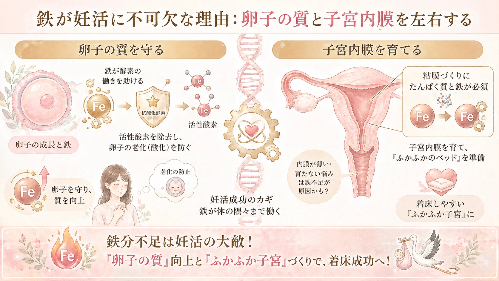 鉄が妊活に不可欠な理由：卵子の「質」と子宮内膜の「ふかふか度」を左右する