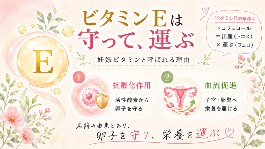 ビタミンEは守って、運ぶを説明した画像