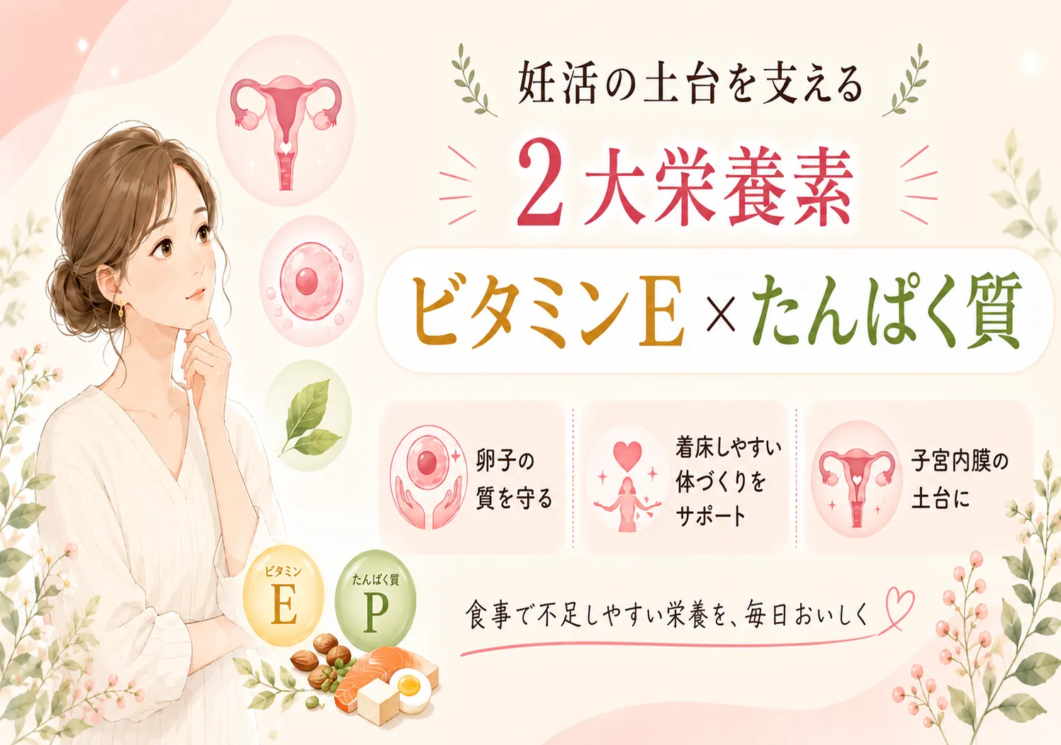 妊活の鍵は「運ぶ」と「作る」ビタミンEとたんぱく質が、体を変える理由のサムネイル画像