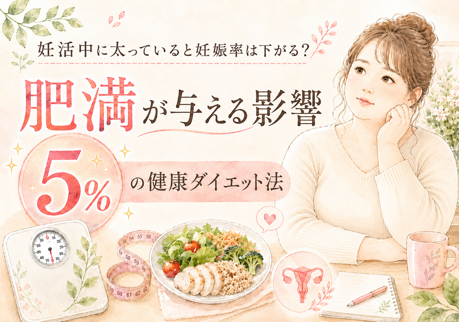 妊活中に太っていると妊娠率は下がる？肥満が与える影響と「5%」の健康ダイエット法のサムネイル画像